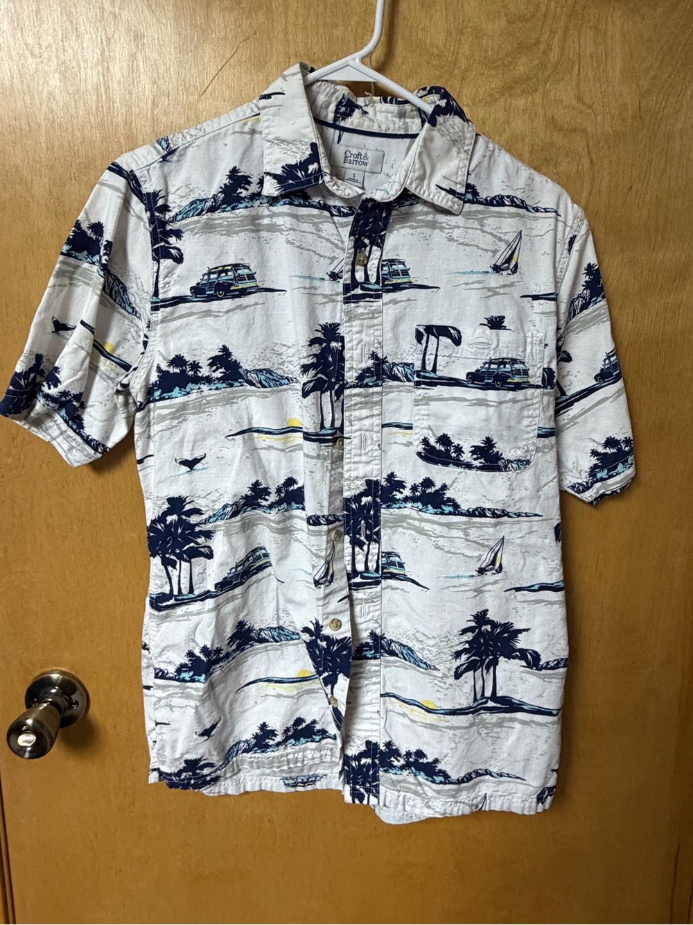 croft & barrow White Short-Sleeve Tropical Print Button-Down Shirt